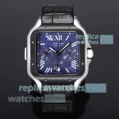 Swiss Copy Cartier Santos de Cartier Chronograph Blue Dial Watch 